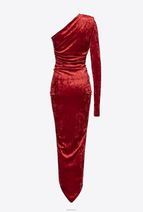 lange Kleider | Pinko Rio-Rot One-Shoulder-Kleid aus PannesamtZ4ZP199