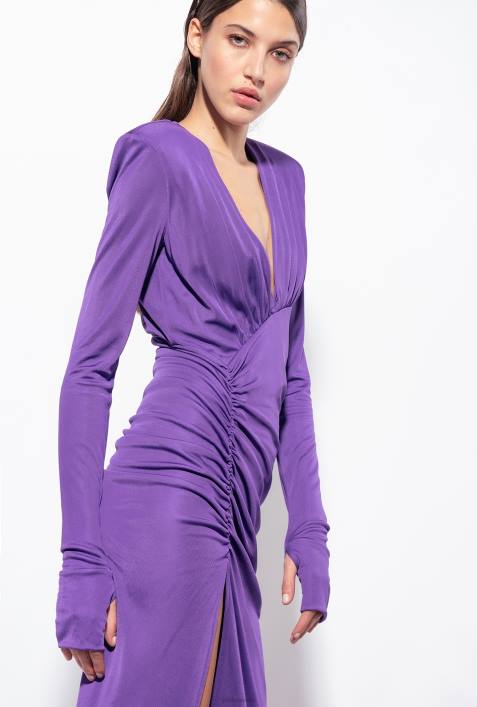 lange Kleider | Pinko Viola lila glänzendes One-Shoulder-KleidZ4ZP167