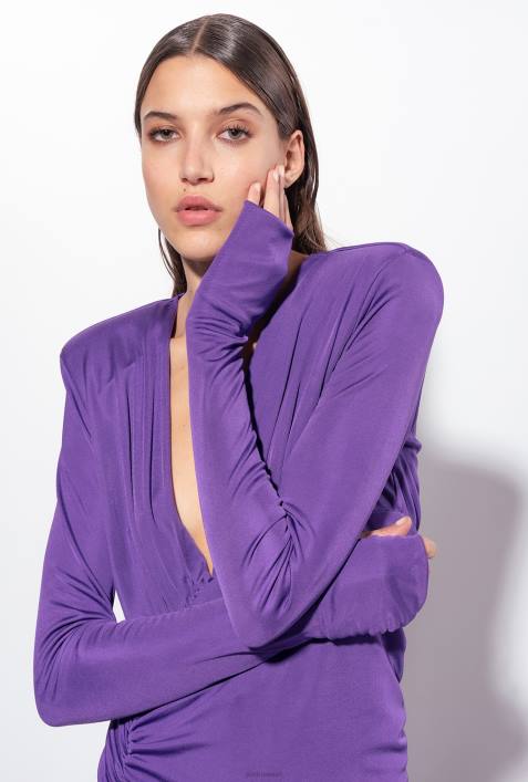 lange Kleider | Pinko Viola lila glänzendes One-Shoulder-KleidZ4ZP167