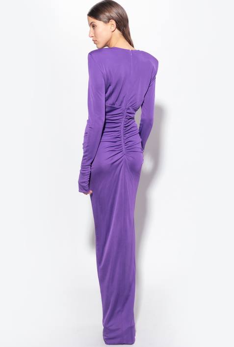 lange Kleider | Pinko Viola lila glänzendes One-Shoulder-KleidZ4ZP167