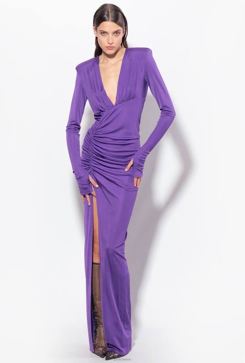 lange Kleider | Pinko Viola lila glänzendes One-Shoulder-KleidZ4ZP167