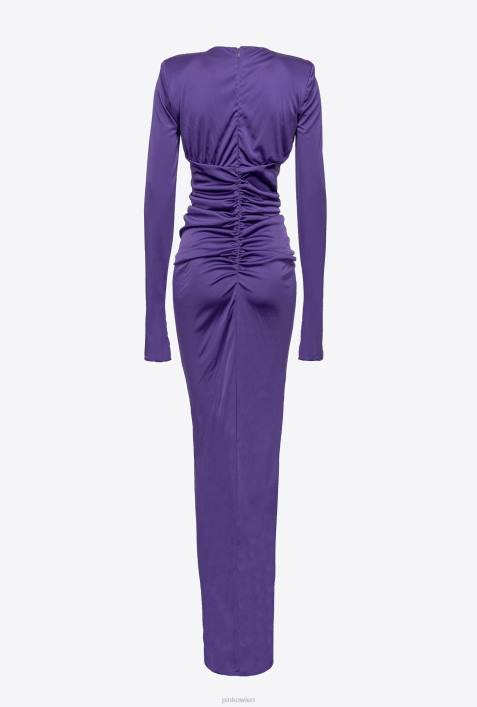 lange Kleider | Pinko Viola lila glänzendes One-Shoulder-KleidZ4ZP167