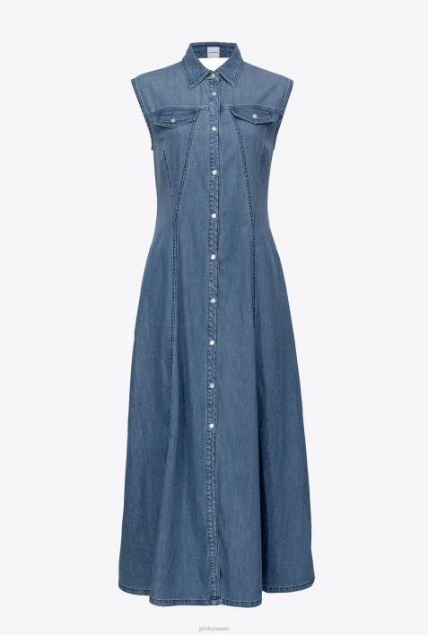 lange Kleider | Pinko dunkle mittlere Waschung Langes, fließendes JeanskleidZ4ZP54