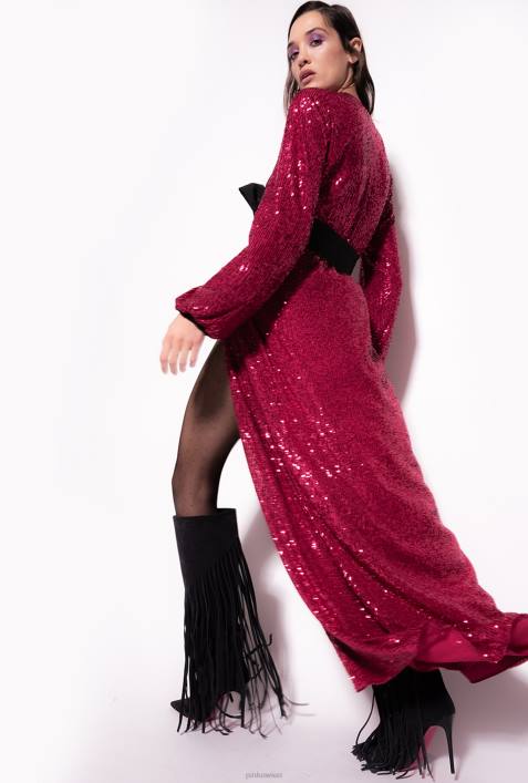 lange Kleider | Pinko fuchsia/grau Wickelkleid mit PaillettenZ4ZP196