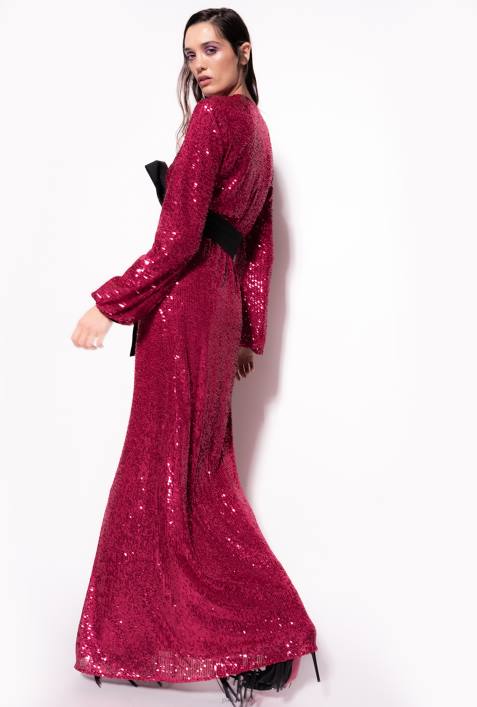 lange Kleider | Pinko fuchsia/grau Wickelkleid mit PaillettenZ4ZP196