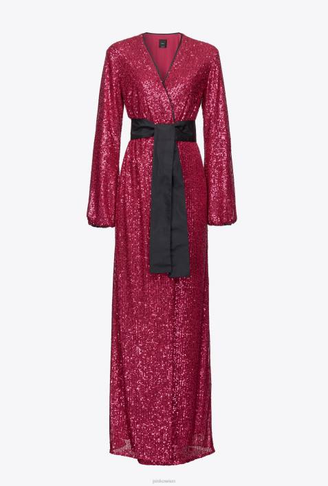 lange Kleider | Pinko fuchsia/grau Wickelkleid mit PaillettenZ4ZP196