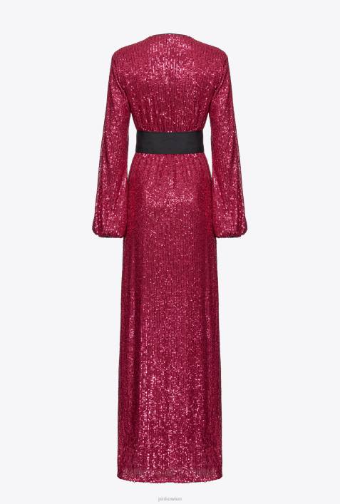 lange Kleider | Pinko fuchsia/grau Wickelkleid mit PaillettenZ4ZP196