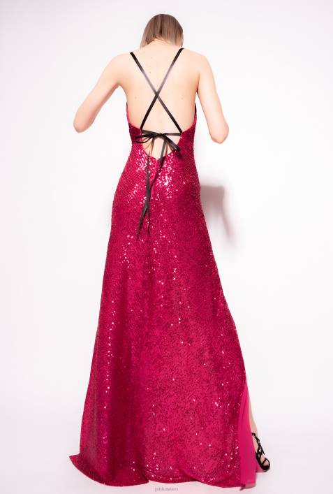lange Kleider | Pinko fuchsia/grau langes, elegantes Kleid mit Pailletten überallZ4ZP203