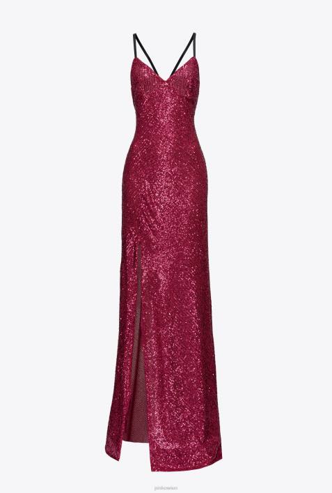 lange Kleider | Pinko fuchsia/grau langes, elegantes Kleid mit Pailletten überallZ4ZP203