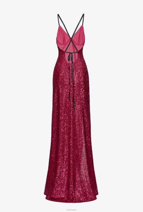 lange Kleider | Pinko fuchsia/grau langes, elegantes Kleid mit Pailletten überallZ4ZP203