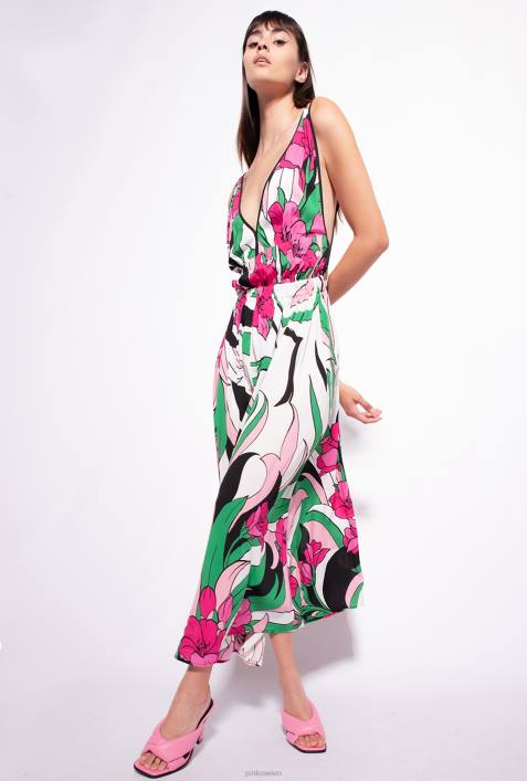lange Kleider | Pinko mehrfarbig schwarz/fuchsia Fließendes Kleid mit BlumendruckZ4ZP42