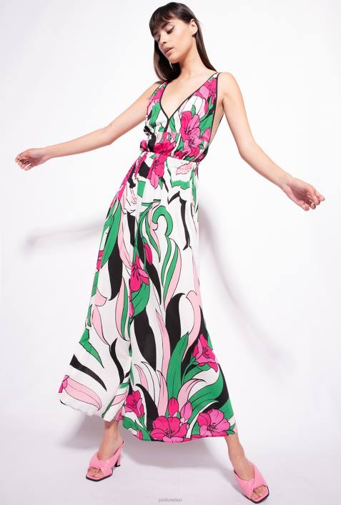 lange Kleider | Pinko mehrfarbig schwarz/fuchsia Fließendes Kleid mit BlumendruckZ4ZP42