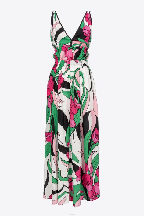 lange Kleider | Pinko mehrfarbig schwarz/fuchsia Fließendes Kleid mit BlumendruckZ4ZP42