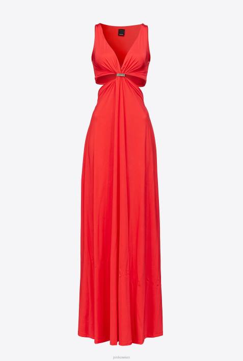 lange Kleider | Pinko mohnrot Langes Kleid mit MetalldetailZ4ZP34