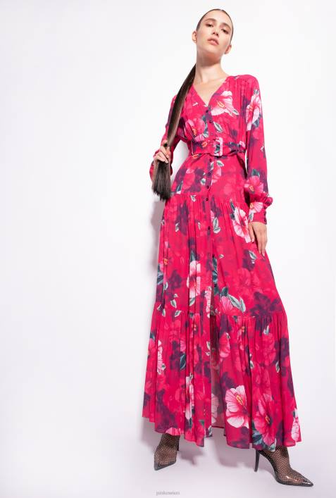 lange Kleider | Pinko multi. Fuchsia/Rosa Langes Hemdkleid mit Hibiskus-PrintZ4ZP141