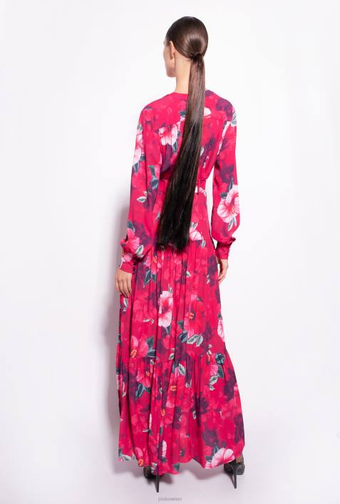 lange Kleider | Pinko multi. Fuchsia/Rosa Langes Hemdkleid mit Hibiskus-PrintZ4ZP141