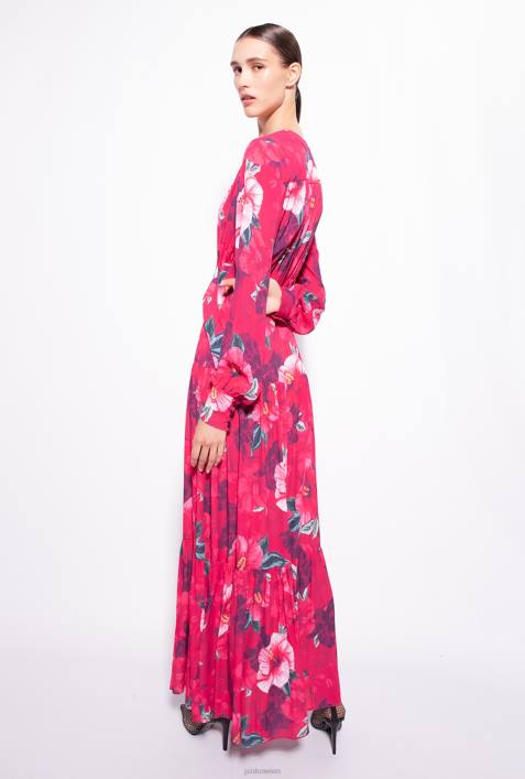 lange Kleider | Pinko multi. Fuchsia/Rosa Langes Hemdkleid mit Hibiskus-PrintZ4ZP141