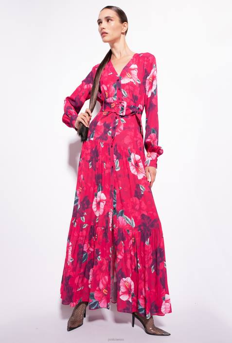 lange Kleider | Pinko multi. Fuchsia/Rosa Langes Hemdkleid mit Hibiskus-PrintZ4ZP141