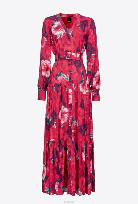 lange Kleider | Pinko multi. Fuchsia/Rosa Langes Hemdkleid mit Hibiskus-PrintZ4ZP141
