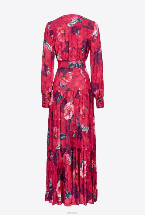 lange Kleider | Pinko multi. Fuchsia/Rosa Langes Hemdkleid mit Hibiskus-PrintZ4ZP141