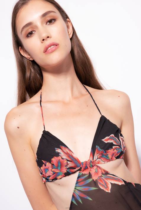 lange Kleider | Pinko multi. rot schwarz tropisches VoilekleidZ4ZP102