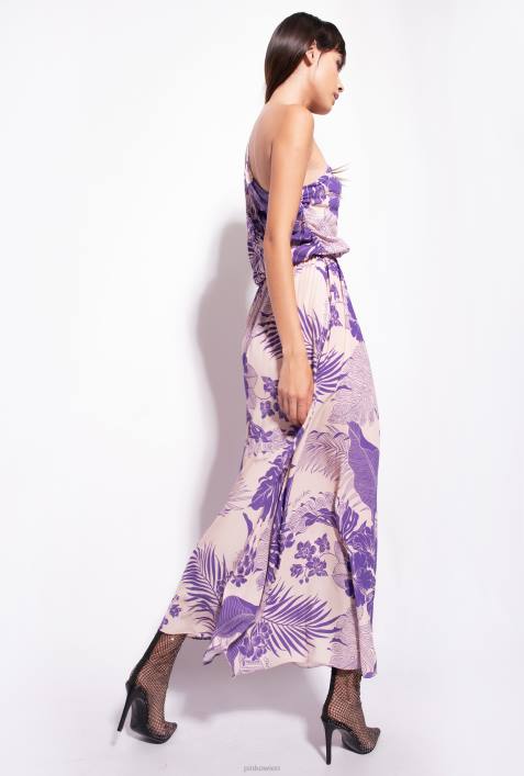 lange Kleider | Pinko nackt/lila One-Shoulder-Kleid mit tropischem PrintZ4ZP131
