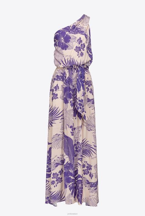 lange Kleider | Pinko nackt/lila One-Shoulder-Kleid mit tropischem PrintZ4ZP131
