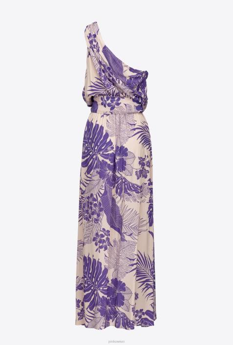lange Kleider | Pinko nackt/lila One-Shoulder-Kleid mit tropischem PrintZ4ZP131