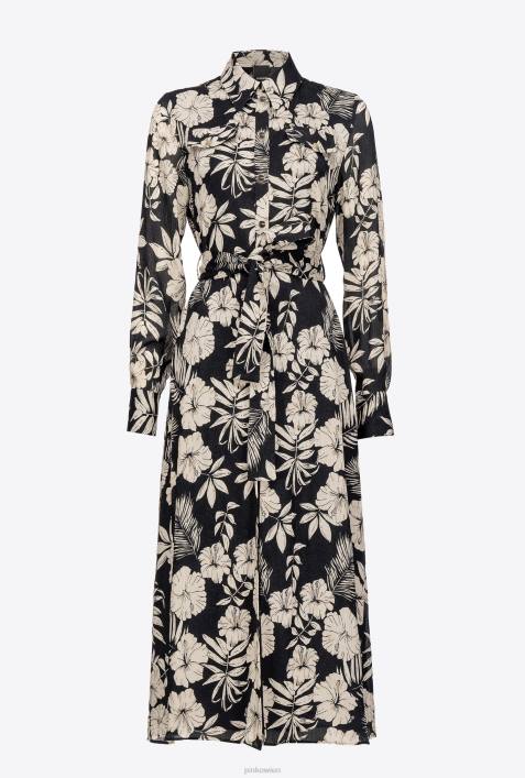 lange Kleider | Pinko schwarz/butter Hemdblusenkleid mit grafischem BlumenmusterZ4ZP53