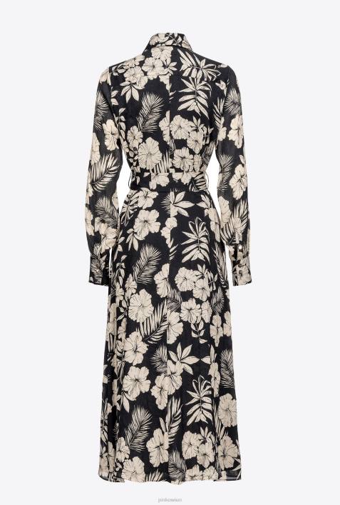 lange Kleider | Pinko schwarz/butter Hemdblusenkleid mit grafischem BlumenmusterZ4ZP53