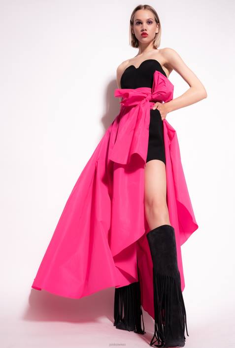lange Kleider | Pinko schwarz/fuchsia zweiteiliges Kleid mit PlaysuitZ4ZP135