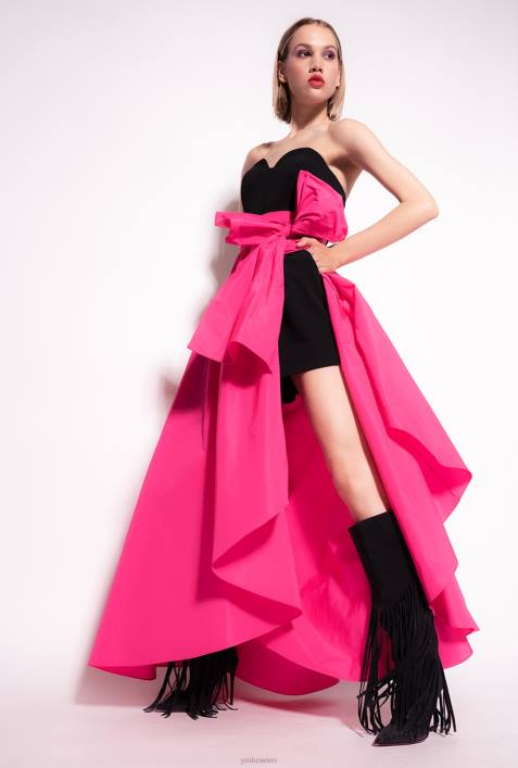 lange Kleider | Pinko schwarz/fuchsia zweiteiliges Kleid mit PlaysuitZ4ZP135