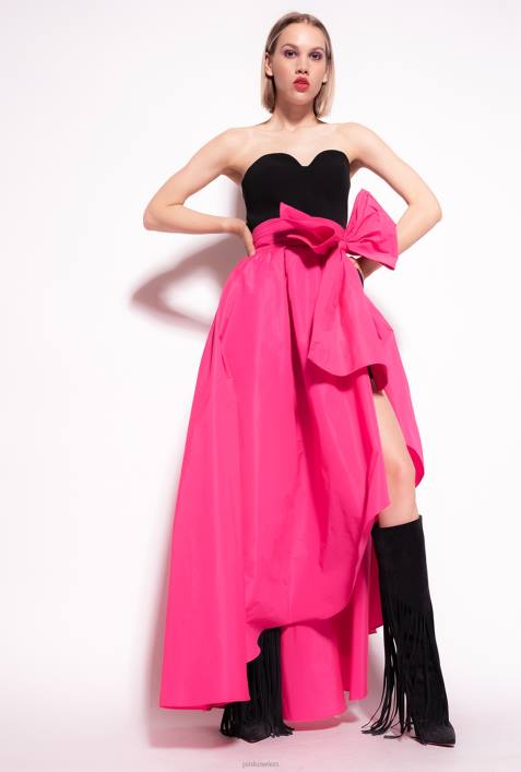 lange Kleider | Pinko schwarz/fuchsia zweiteiliges Kleid mit PlaysuitZ4ZP135