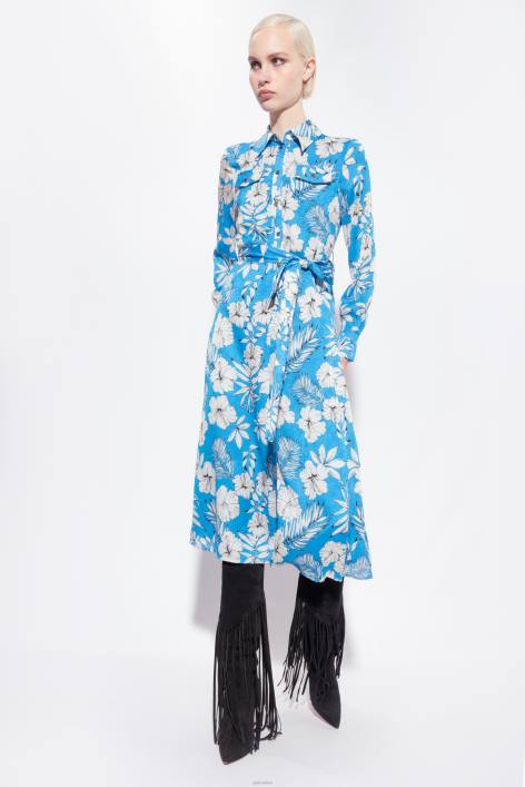 lange Kleider | Pinko türkis/butter/schwarz Hemdblusenkleid mit grafischem BlumenmusterZ4ZP52