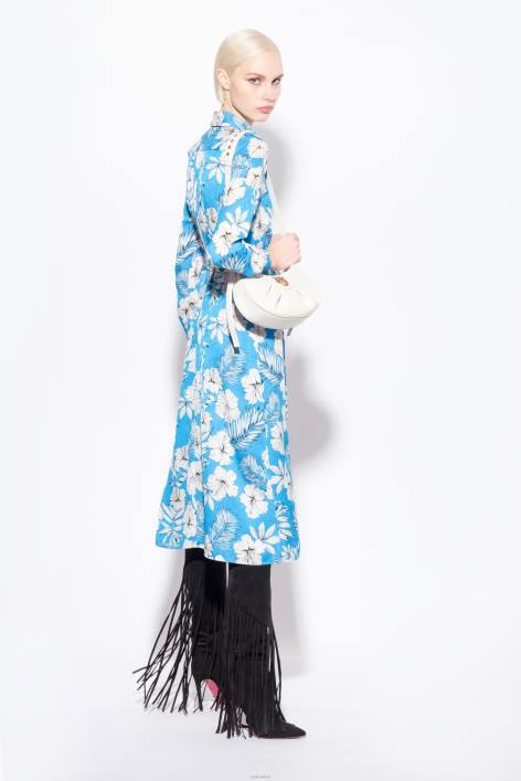 lange Kleider | Pinko türkis/butter/schwarz Hemdblusenkleid mit grafischem BlumenmusterZ4ZP52