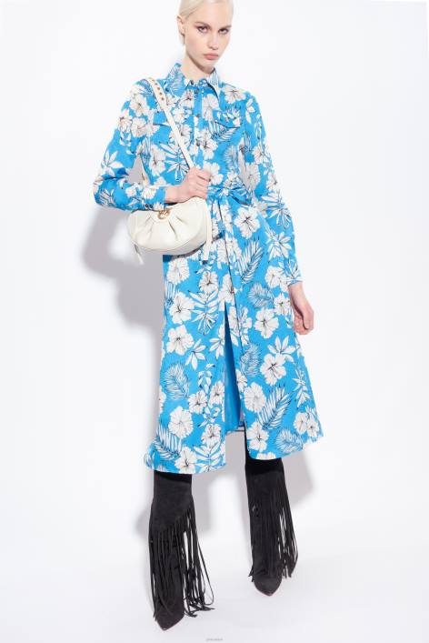 lange Kleider | Pinko türkis/butter/schwarz Hemdblusenkleid mit grafischem BlumenmusterZ4ZP52