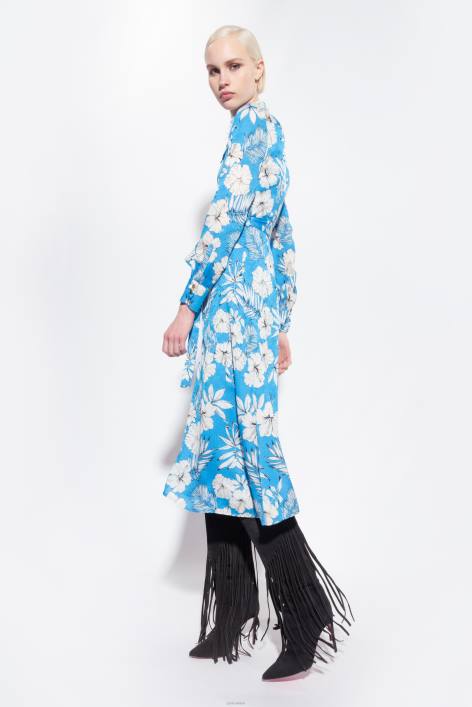 lange Kleider | Pinko türkis/butter/schwarz Hemdblusenkleid mit grafischem BlumenmusterZ4ZP52