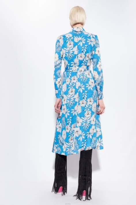 lange Kleider | Pinko türkis/butter/schwarz Hemdblusenkleid mit grafischem BlumenmusterZ4ZP52