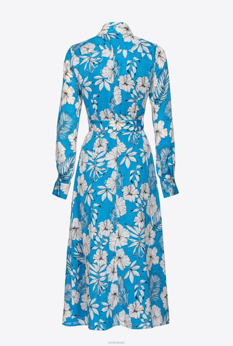 lange Kleider | Pinko türkis/butter/schwarz Hemdblusenkleid mit grafischem BlumenmusterZ4ZP52