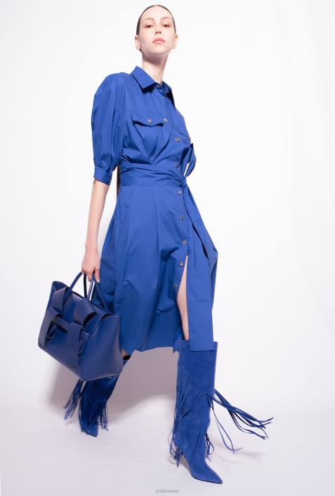 mittellange Kleider | Pinko Blau Hemdblusenkleid aus Baumwollpopeline mit SchärpeZ4ZP40