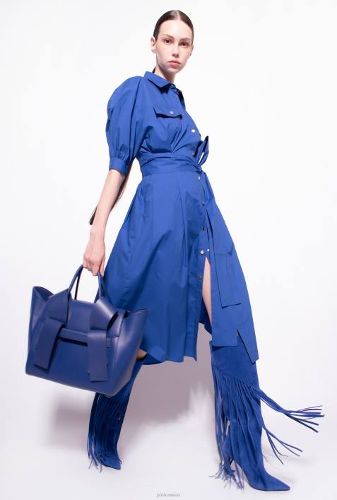 mittellange Kleider | Pinko Blau Hemdblusenkleid aus Baumwollpopeline mit SchärpeZ4ZP40