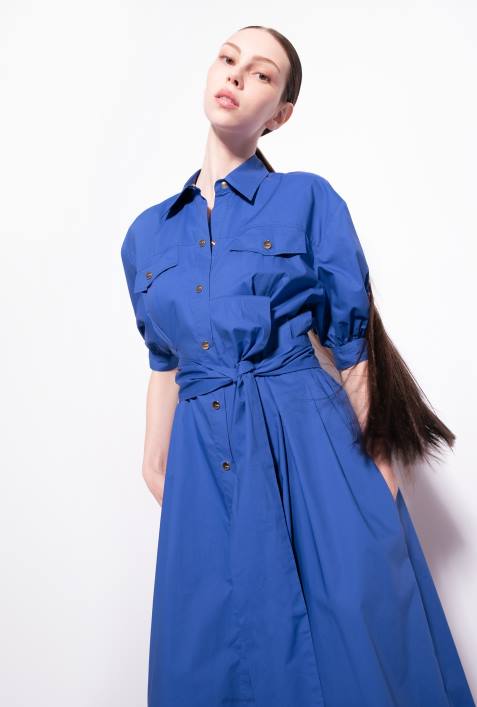 mittellange Kleider | Pinko Blau Hemdblusenkleid aus Baumwollpopeline mit SchärpeZ4ZP40