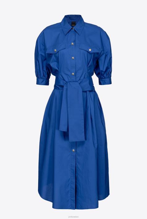 mittellange Kleider | Pinko Blau Hemdblusenkleid aus Baumwollpopeline mit SchärpeZ4ZP40