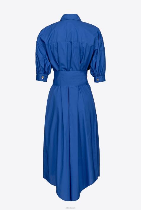 mittellange Kleider | Pinko Blau Hemdblusenkleid aus Baumwollpopeline mit SchärpeZ4ZP40