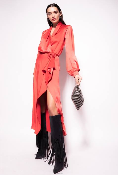 mittellange Kleider | Pinko Formel1 rot Wickelkleid aus SatinZ4ZP101
