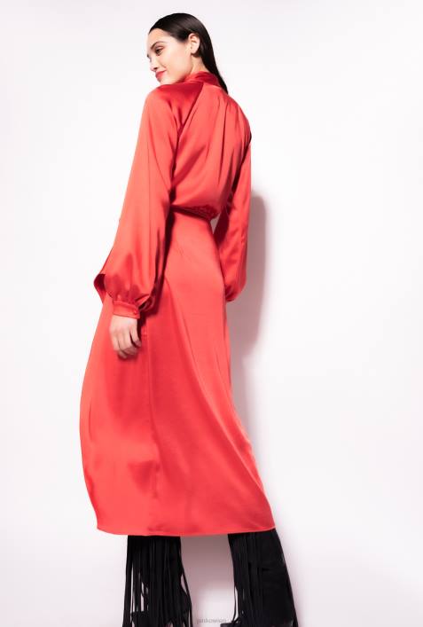 mittellange Kleider | Pinko Formel1 rot Wickelkleid aus SatinZ4ZP101
