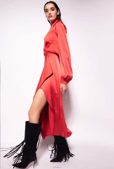 mittellange Kleider | Pinko Formel1 rot Wickelkleid aus SatinZ4ZP101