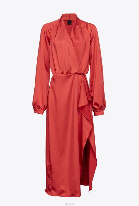 mittellange Kleider | Pinko Formel1 rot Wickelkleid aus SatinZ4ZP101