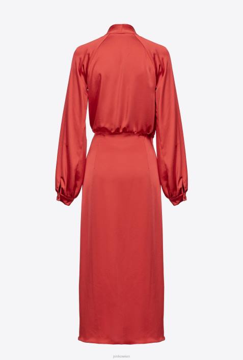 mittellange Kleider | Pinko Formel1 rot Wickelkleid aus SatinZ4ZP101