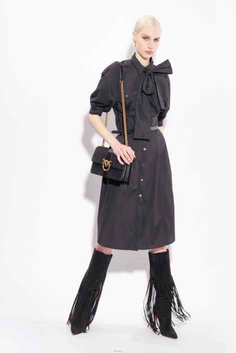 mittellange Kleider | Pinko Limousine schwarz Hemdblusenkleid aus Baumwollpopeline mit SchärpeZ4ZP39